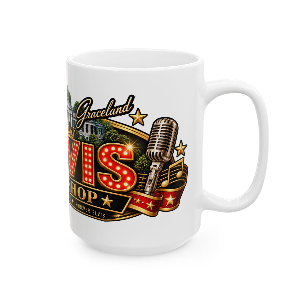 Elvis Fan Shop Ceramic Mug — Retro Rock 'n' Roll Design (11oz, 15oz)
