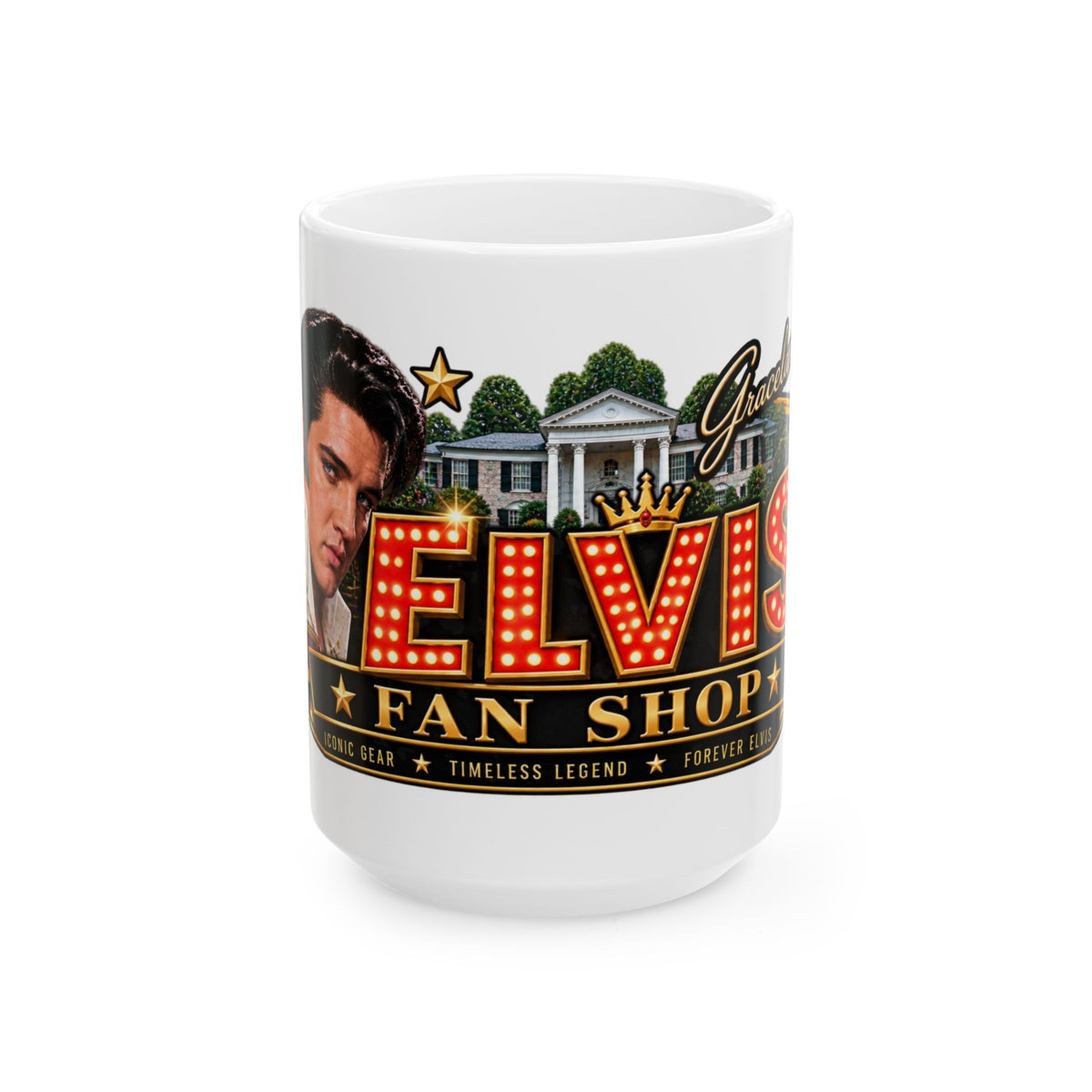 Elvis Fan Shop Ceramic Mug — Retro Rock 'n' Roll Design (11oz, 15oz)