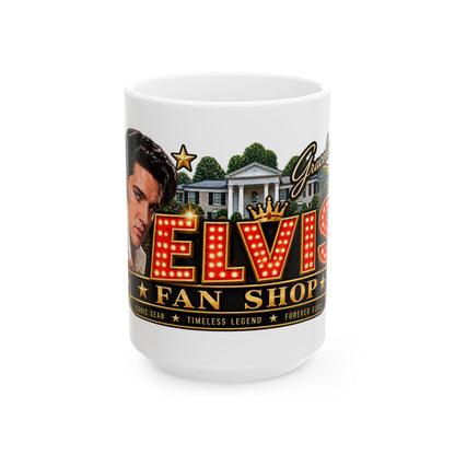 Elvis Fan Shop Ceramic Mug — Retro Rock 'n' Roll Design (11oz, 15oz)