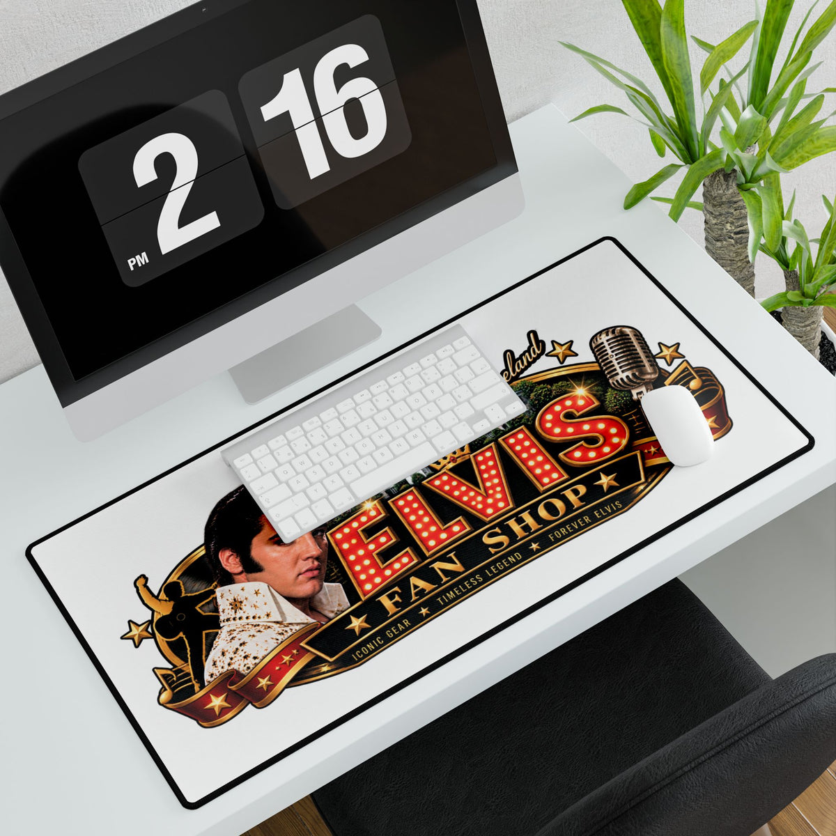 Elvis Fan Shop Desk Mat — Retro Graceland Microphone Gaming/Office Mousepad