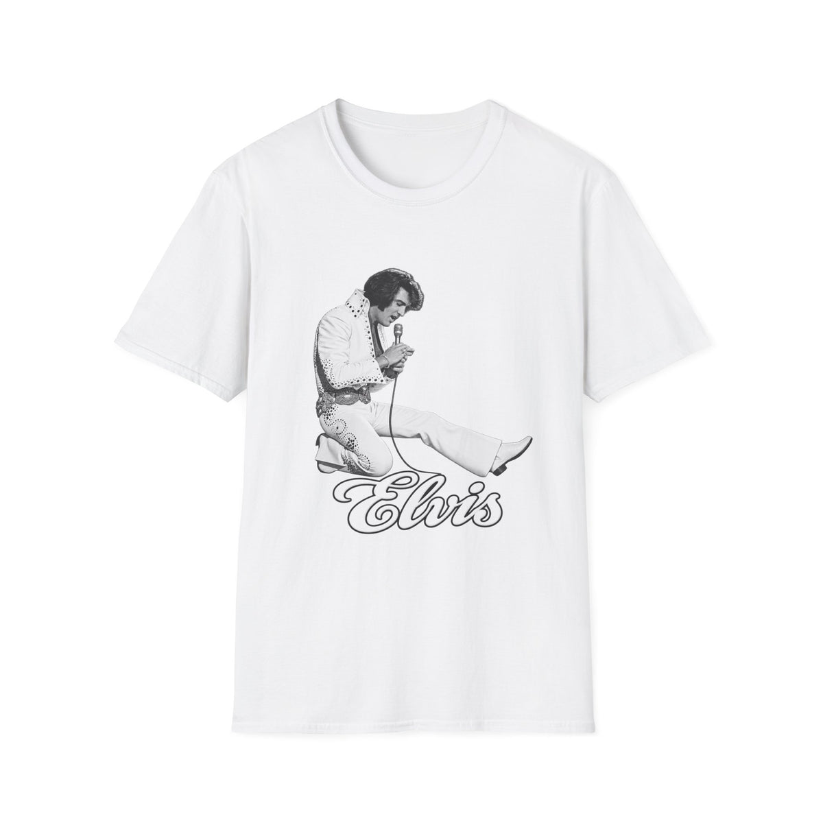 Kneeling Elvis Vintage Script Tee