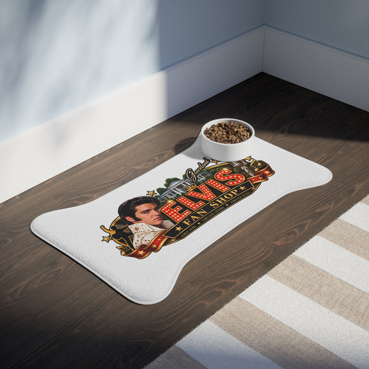 Elvis Fan Shop Pet Feeding Mat – Retro Graceland Dog & Cat Bowl Placemat