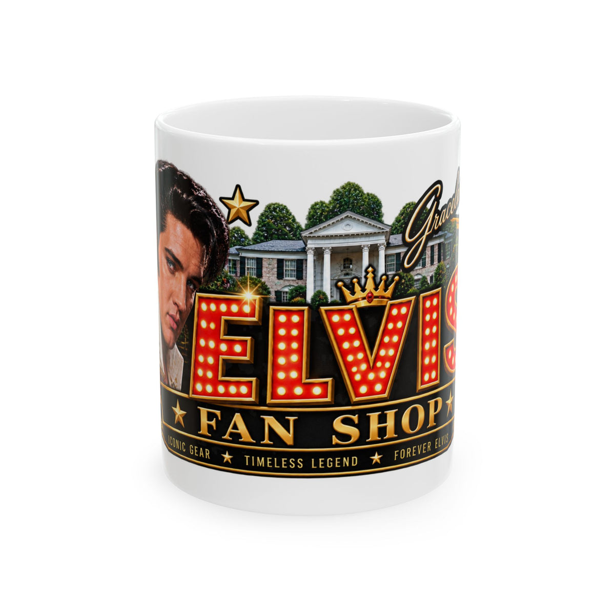 Elvis Fan Shop Ceramic Mug — Retro Rock 'n' Roll Design (11oz, 15oz)