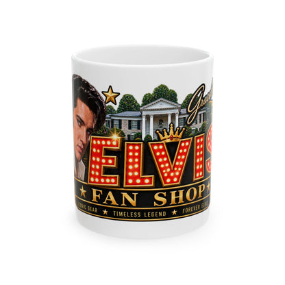 Elvis Fan Shop Ceramic Mug — Retro Rock 'n' Roll Design (11oz, 15oz)