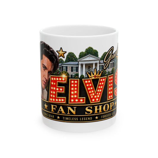 Elvis Fan Shop Ceramic Mug — Retro Rock 'n' Roll Design (11oz, 15oz)