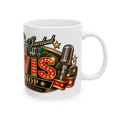 Elvis Fan Shop Ceramic Mug — Retro Rock 'n' Roll Design (11oz, 15oz)